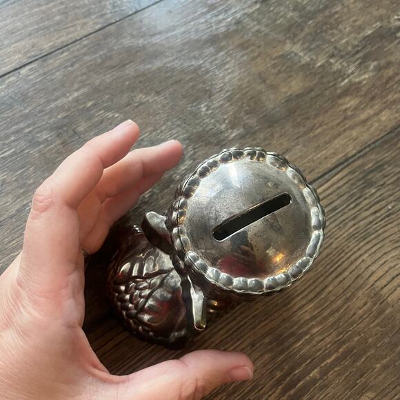 Brass Piggy Bank Baby Boot Bow Vintage Copper Oil Rubbed Bronze Heavy Metal - Picture 3 of 6